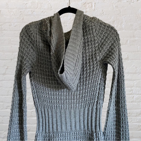 SHIMMERY METALLIC WOOL HOODED KNIT OPEN FRONT SWEATER DUSTER DUSTER CARDIGAN - Picture 3 of 9